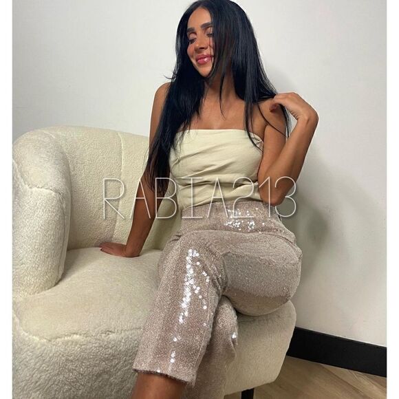 ZARA SEQUIN CROPPED PANTS - Picture 1 of 7